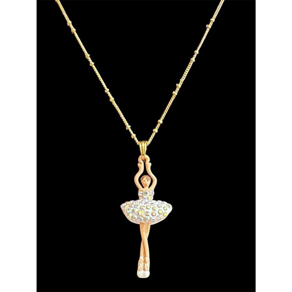 Les Nereides 18K Gold plated Elegant WHITE Ballerina Pendant Necklace